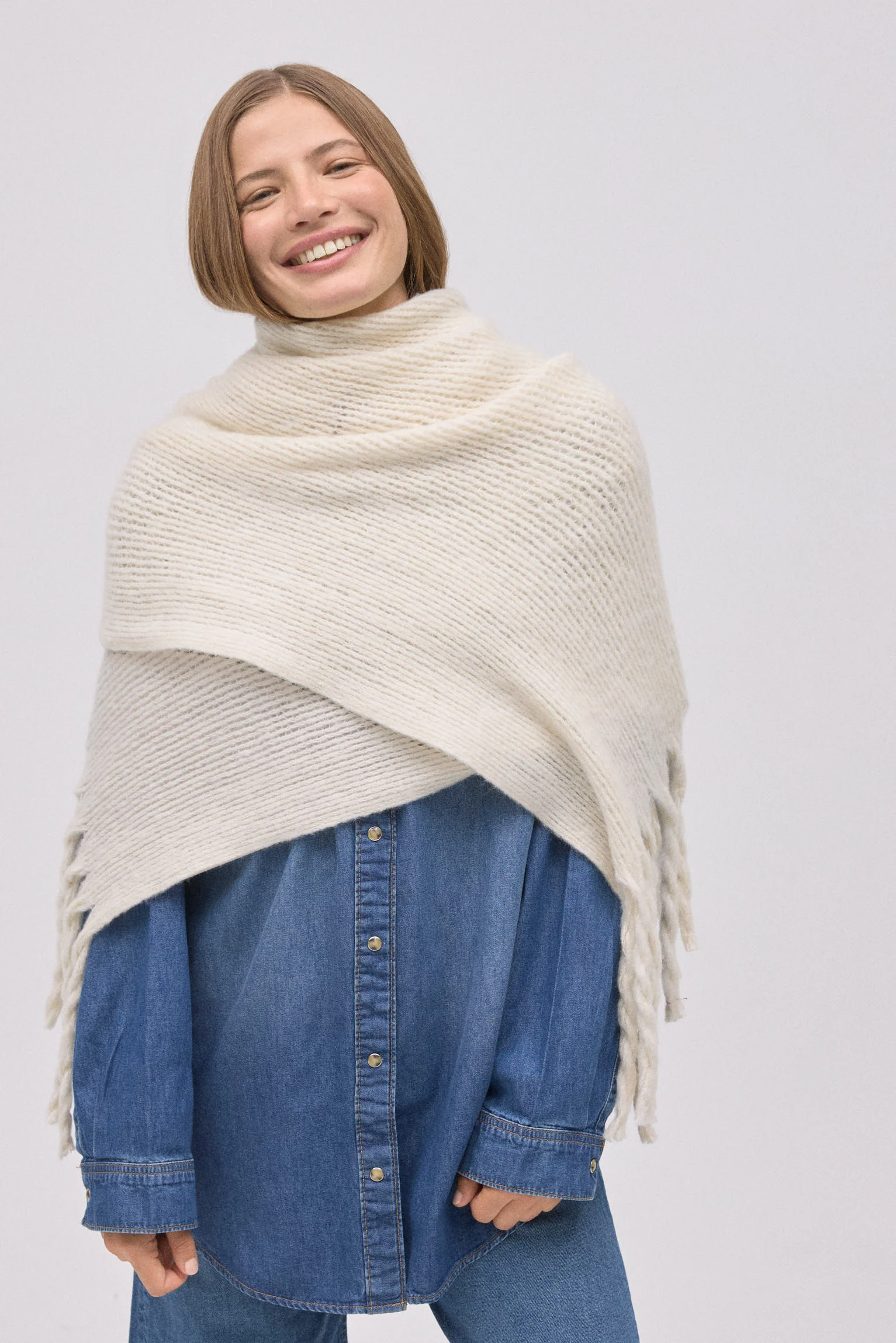 Écharpe unie beige - Image 8