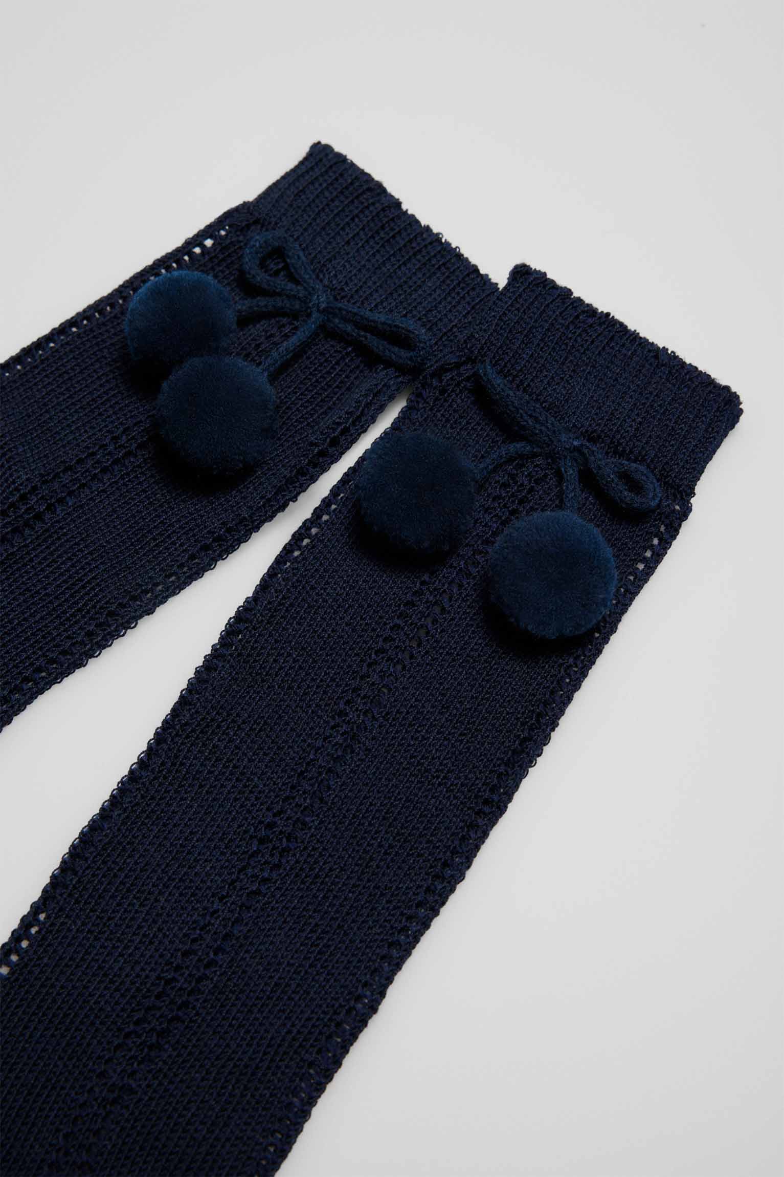 Chaussettes longues enfant ajourées marine - Image 2