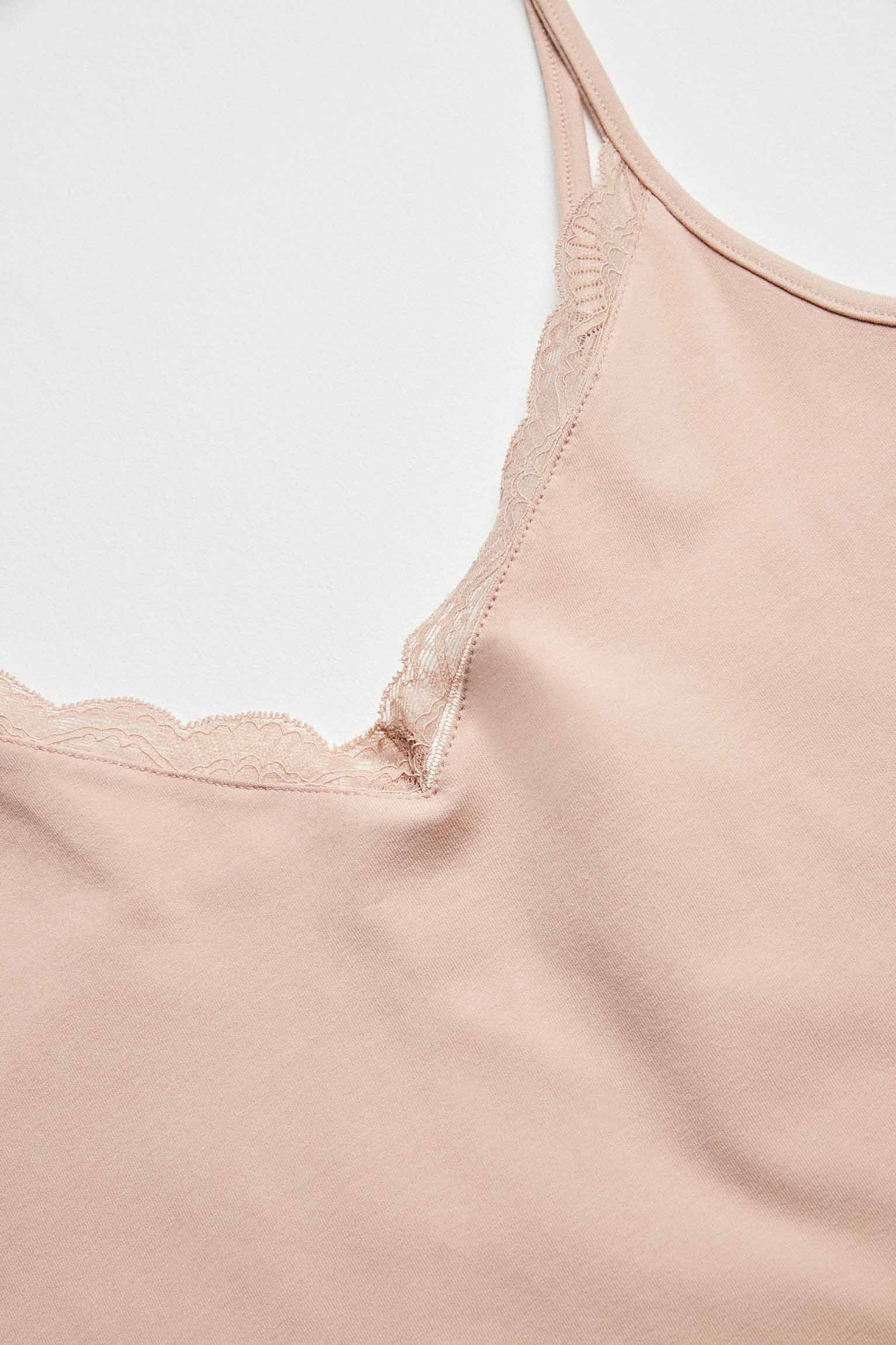 T-shirt lingerie fines bretelles en coton nude - Image 4