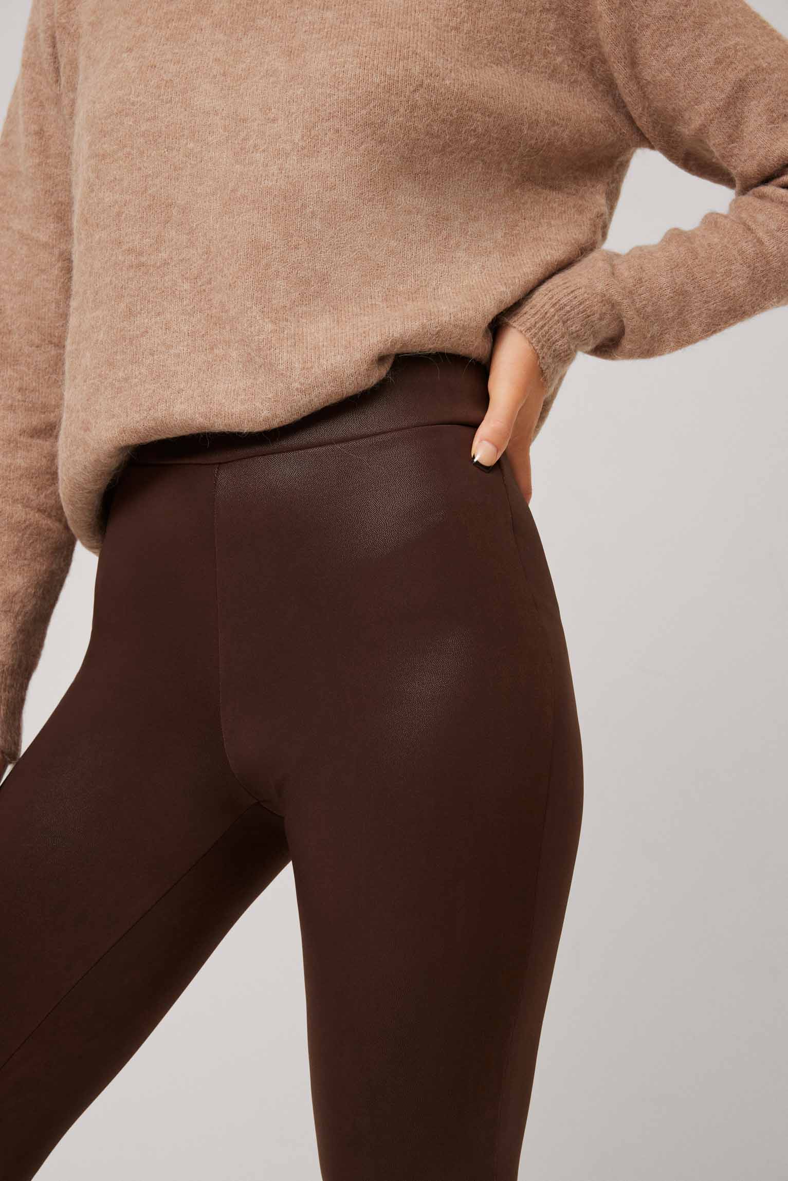 Legging thermique effet cuir chocolat - Image 2