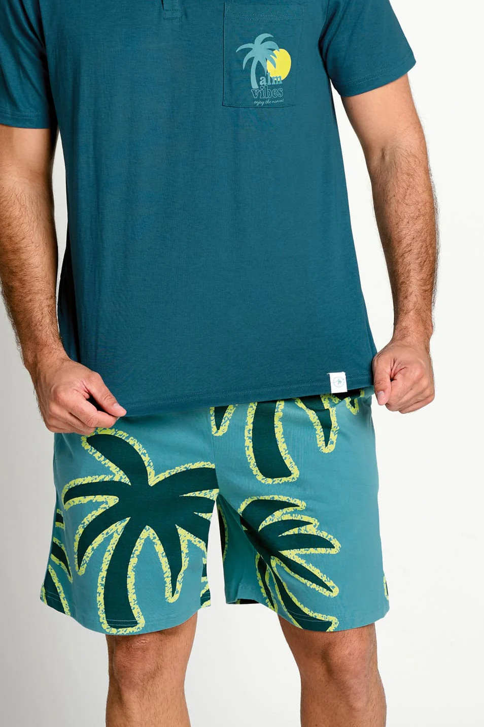 Pyjama court en coton pour homme, imprimé palmiers | MUYDEMI - Image 3