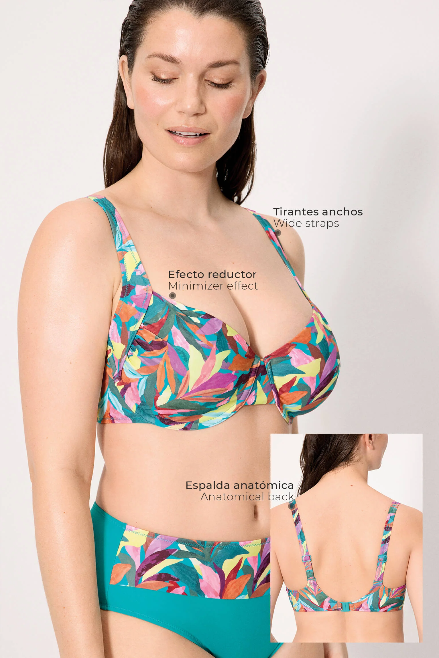 Haut de bikini amincissant à imprimé feuilles, bonnets D et E - Image 3