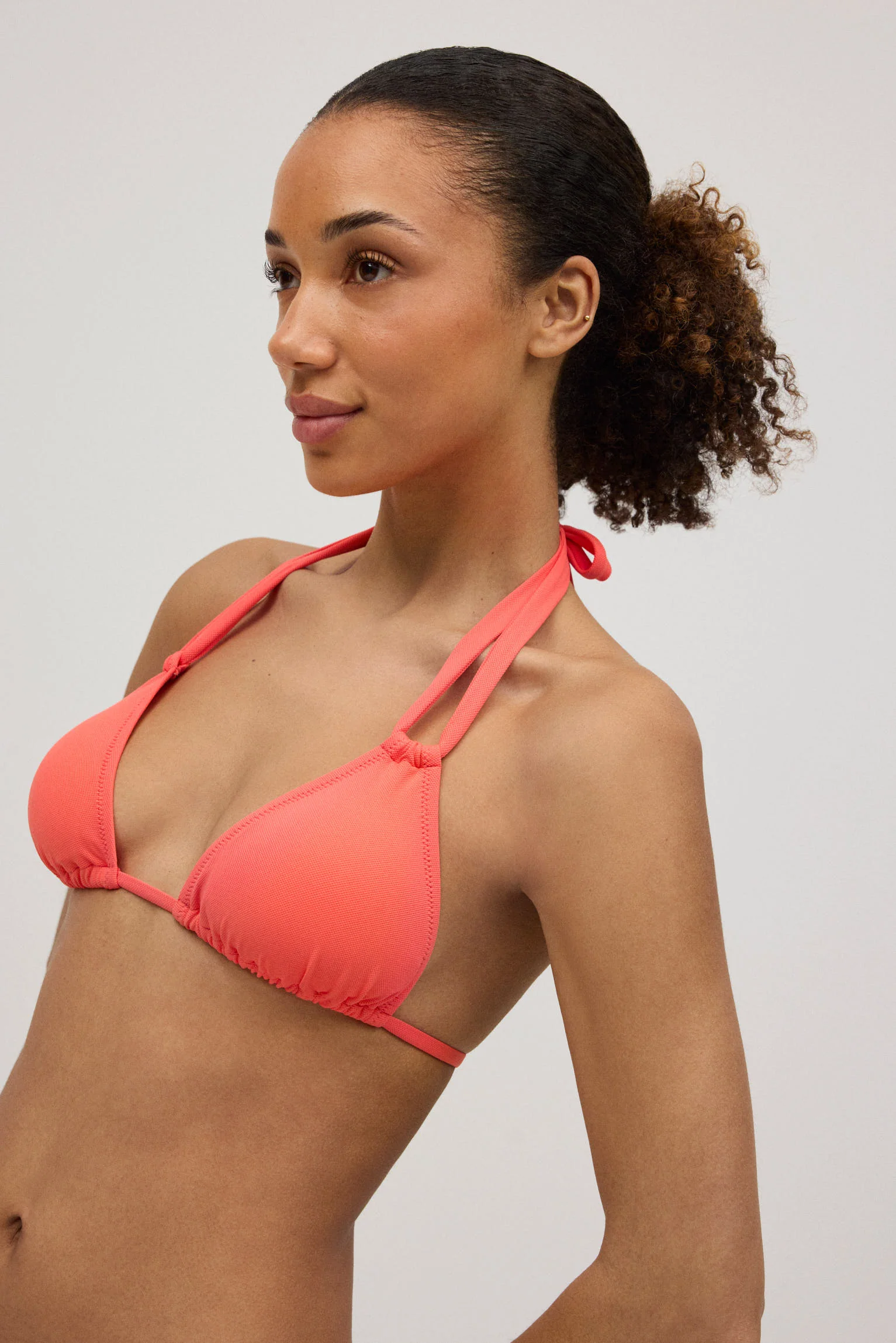 Haut de bikini triangle micropiqué corail - Image 3