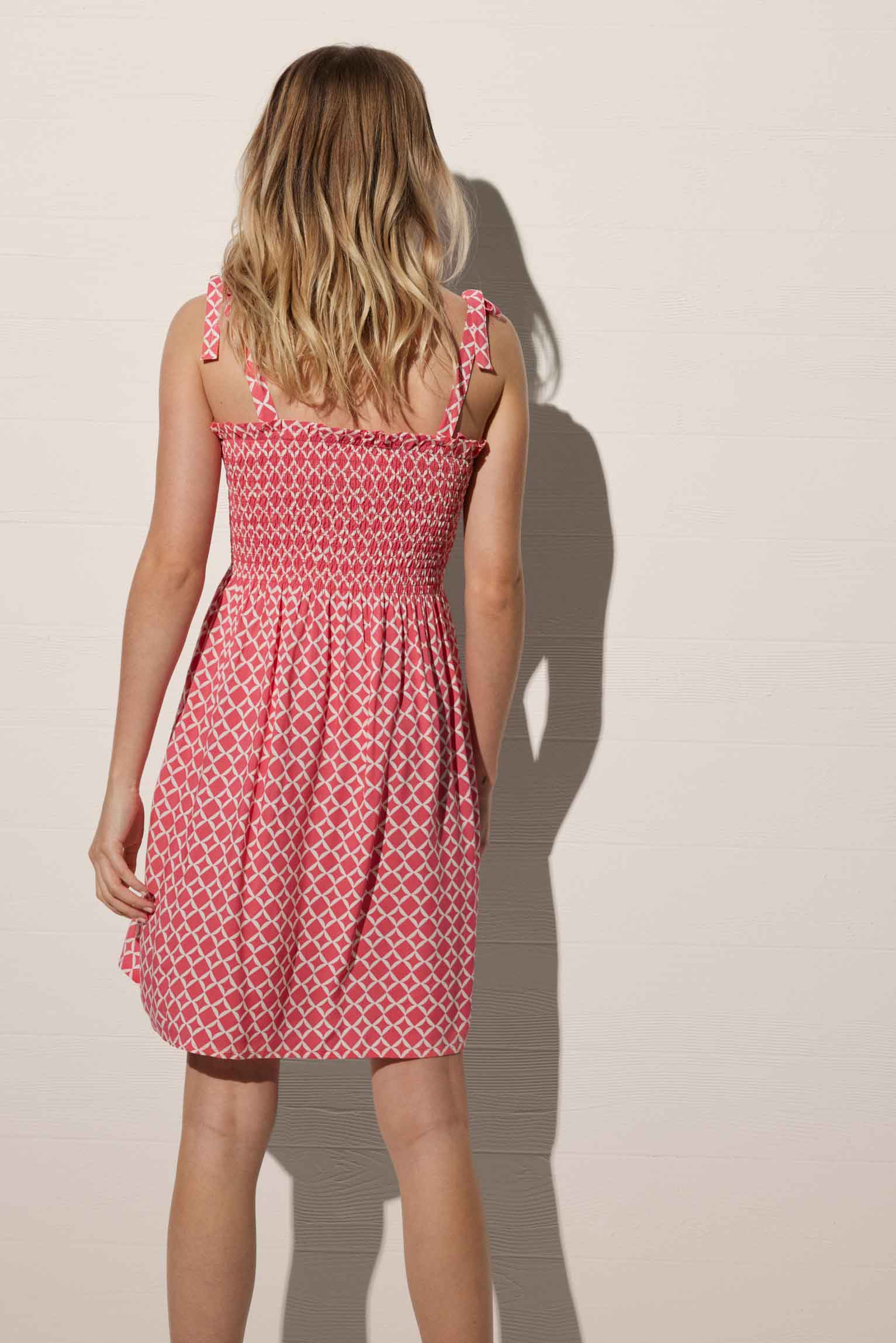Robe courte imprimée à bretelles nouées et boutons - Image 3